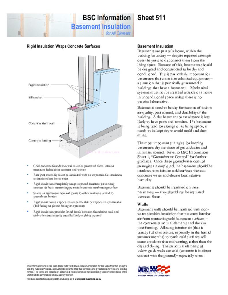 Basement Insulation Building Science Corporation